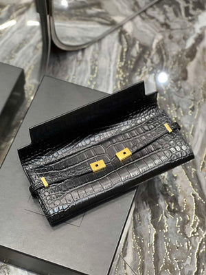 YSL 695949 Manhattan Clutch In Crocodile-Embossed Leather Black - Default Title - View 7
