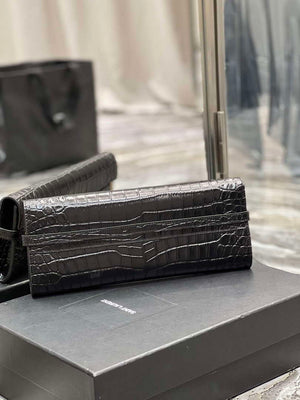 YSL 695949 Manhattan Clutch In Crocodile-Embossed Leather Black - Default Title - View 9