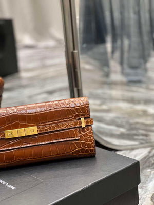 YSL 695949 Manhattan Clutch In Crocodile-Embossed Leather Caramel - Default Title - View 3