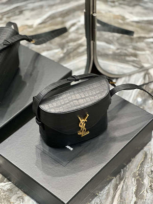 YSL 710080 June Box Bag In Quilted Crocodile Printer Leather Black - Default Title - View 5