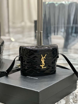 YSL 710080 June Box Bag In Quilted Patent Leather Black with Gold - Default Title - View 2