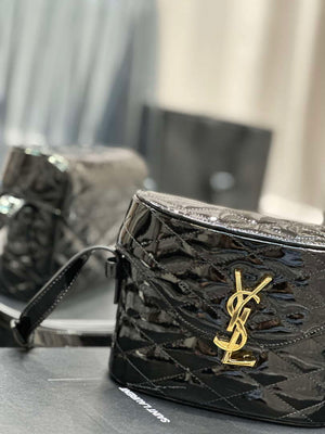 YSL 710080 June Box Bag In Quilted Patent Leather Black with Gold - Default Title - View 3