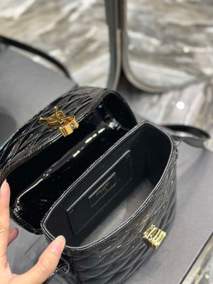 YSL 710080 June Box Bag In Quilted Patent Leather Black with Gold - Default Title - View 5