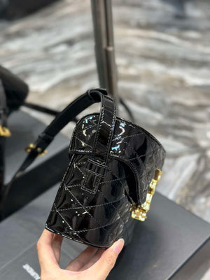 YSL 710080 June Box Bag In Quilted Patent Leather Black with Gold - Default Title - View 6