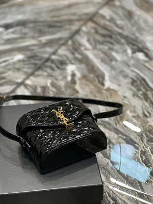 YSL 710080 June Box Bag In Quilted Patent Leather Black with Gold - Default Title - View 7