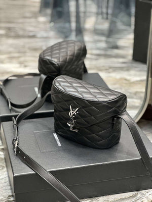 YSL 710080 June Box Bag In Quilted Patent Leather Black with Silver - Default Title - View 5