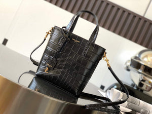 YSL 712367 Saint Laurent Paris Mini Toy Shopping In Crocodile-Embossed Leather Black - Default Title - View 1
