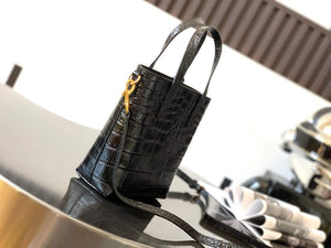 YSL 712367 Saint Laurent Paris Mini Toy Shopping In Crocodile-Embossed Leather Black - Default Title - View 2