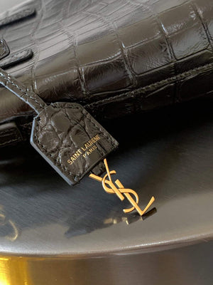 YSL 712367 Saint Laurent Paris Mini Toy Shopping In Crocodile-Embossed Leather Black - Default Title - View 5