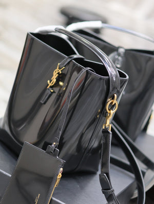 YSL 742828 Le 37 In Vegetable-Tanned Patent Leather Black - Default Title - View 4