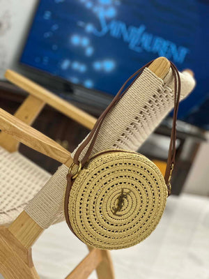 YSL 744292 Saint Laurent Round Bag In Raffia And Vegetable-Tanned Leather - Default Title - View 2