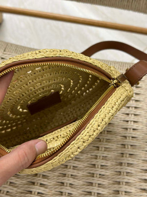 YSL 744292 Saint Laurent Round Bag In Raffia And Vegetable-Tanned Leather - Default Title - View 8