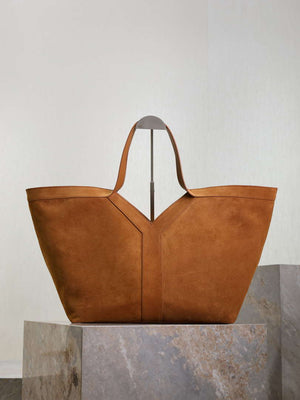 YSL 817602AAEB31000 Y Tote in suede leather DARK CARAMEL - Default Title - View 1