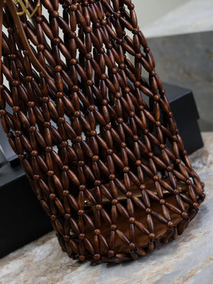YSL 821911 supple bucket in wood beads Dark brown WOOD - Default Title - View 5