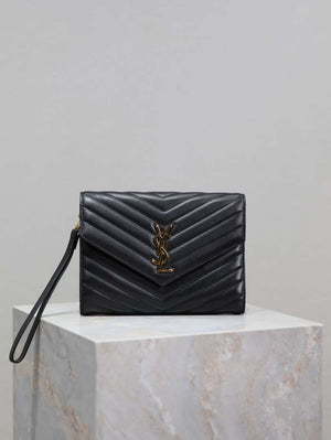 YSL Cassandre Matelass¨¦ Flap pouch in Lambskin leather 617662 V Black - Default Title - View 1