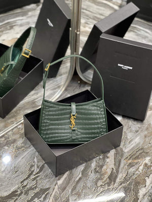 YSL LE5¨¤7 657228 Hobo Bag In Crocodile Embossed Shiny Leather Dark Green - Default Title - View 1