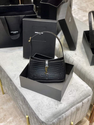 YSL LE5¨¤7 657228 Hobo Bag In Crocodile Embossed Shiny Leather Black - Default Title - View 1