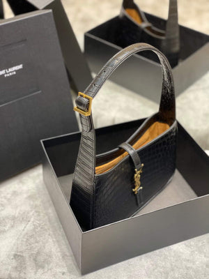 YSL LE5¨¤7 657228 Hobo Bag In Crocodile Embossed Shiny Leather Black - Default Title - View 3