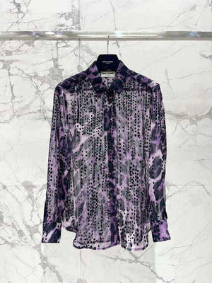Yves Saint Laurent Jacquard Purple Millet Flower Shirt Y60001 - S - View 1