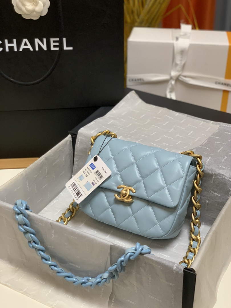 Chanel AS3205 Mini Flap bag lambskin gold Blue - Default Title - View 1