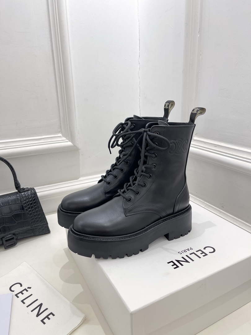 Celine Women Shoes 345553579C.38NO Celine Bulky Laceed up Boot in Shiny Bull 187427 - 35 - View 1