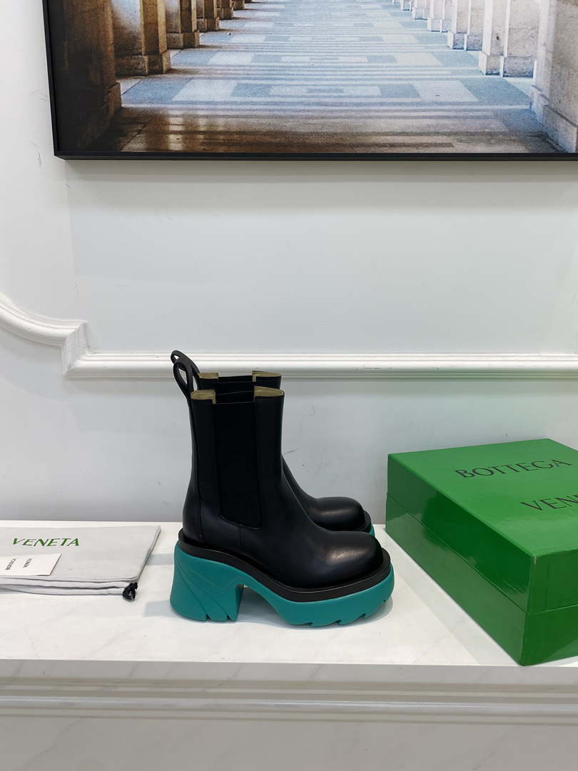Bottega Veneta Women Shoes High-heeled Lug Short Boot Deep-green Flatform 192782