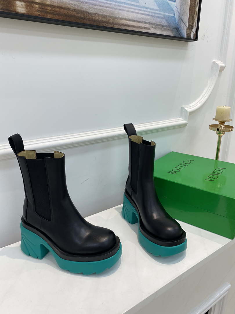 Bottega Veneta Women Shoes High-heeled Lug Short Boot Deep-green Flatform 192782