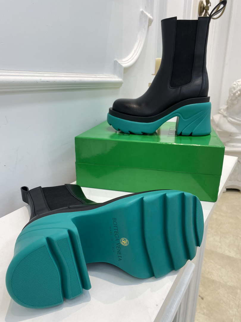 Bottega Veneta Women Shoes High-heeled Lug Short Boot Deep-green Flatform 192782