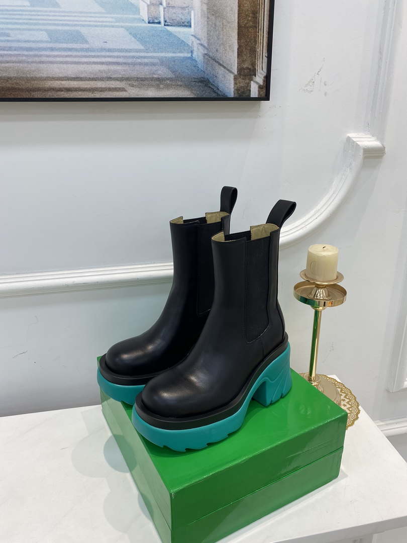 Bottega Veneta Women Shoes High-heeled Lug Short Boot Deep-green Flatform 192782