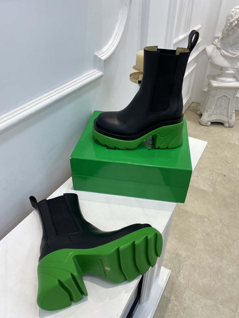 Bottega Veneta Women Shoes High-heeled Lug Short Boot Green Flatform 192784
