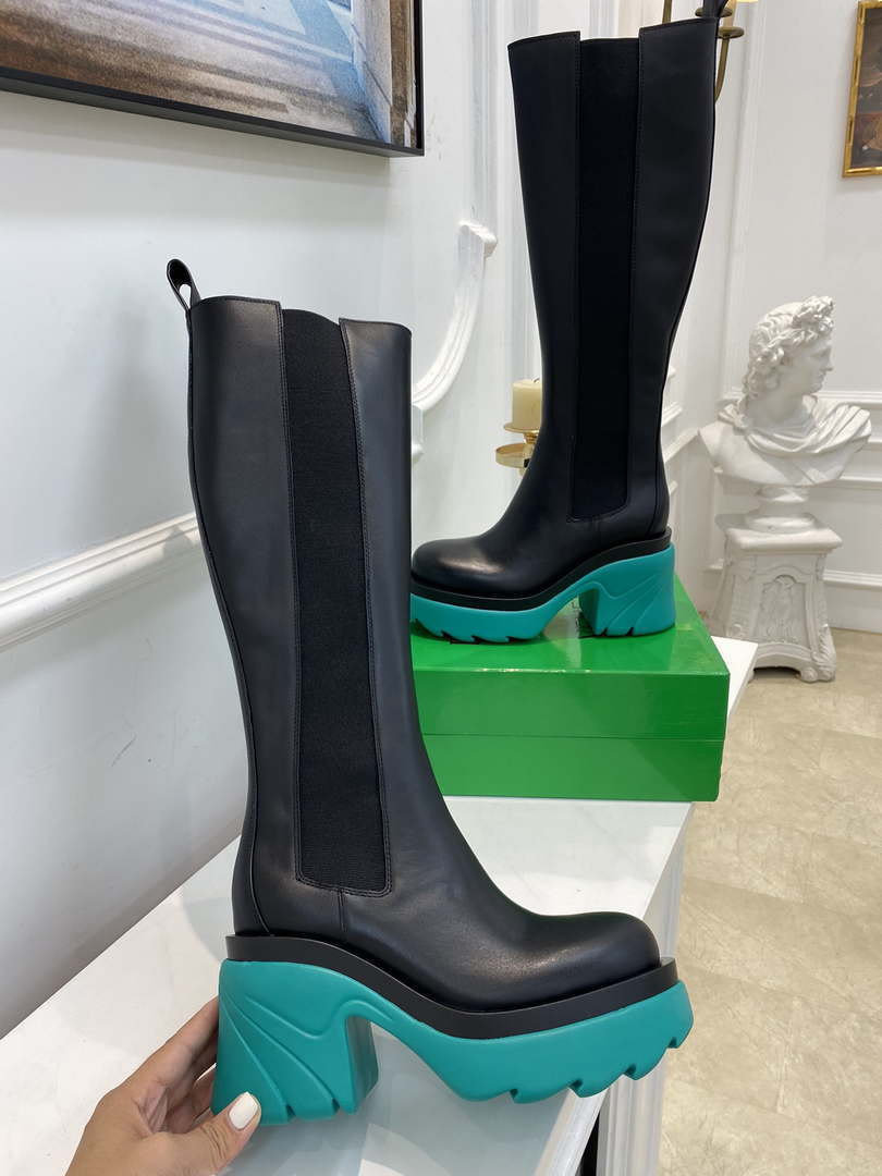 Bottega Veneta Women Shoes High-heeled Lug Boot Deep-green Flatform 192789