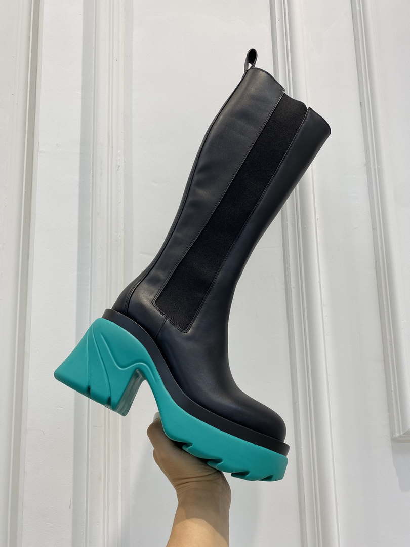 Bottega Veneta Women Shoes High-heeled Lug Boot Deep-green Flatform 192789