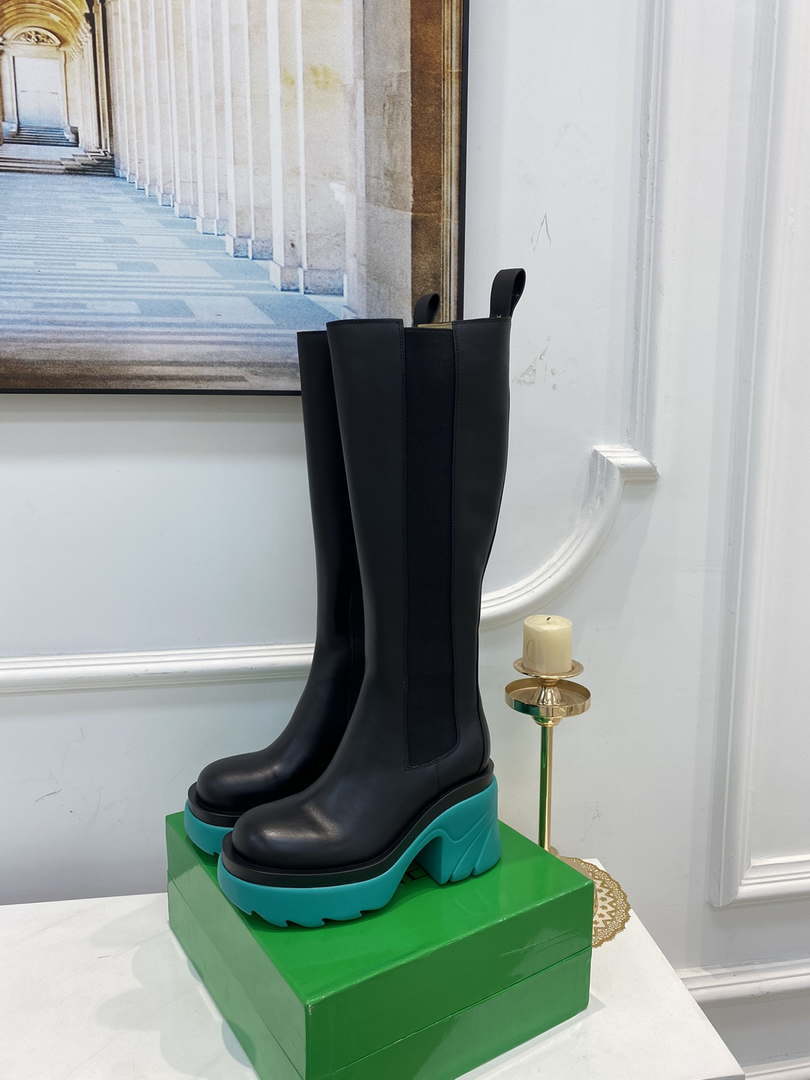 Bottega Veneta Women Shoes High-heeled Lug Boot Deep-green Flatform 192789