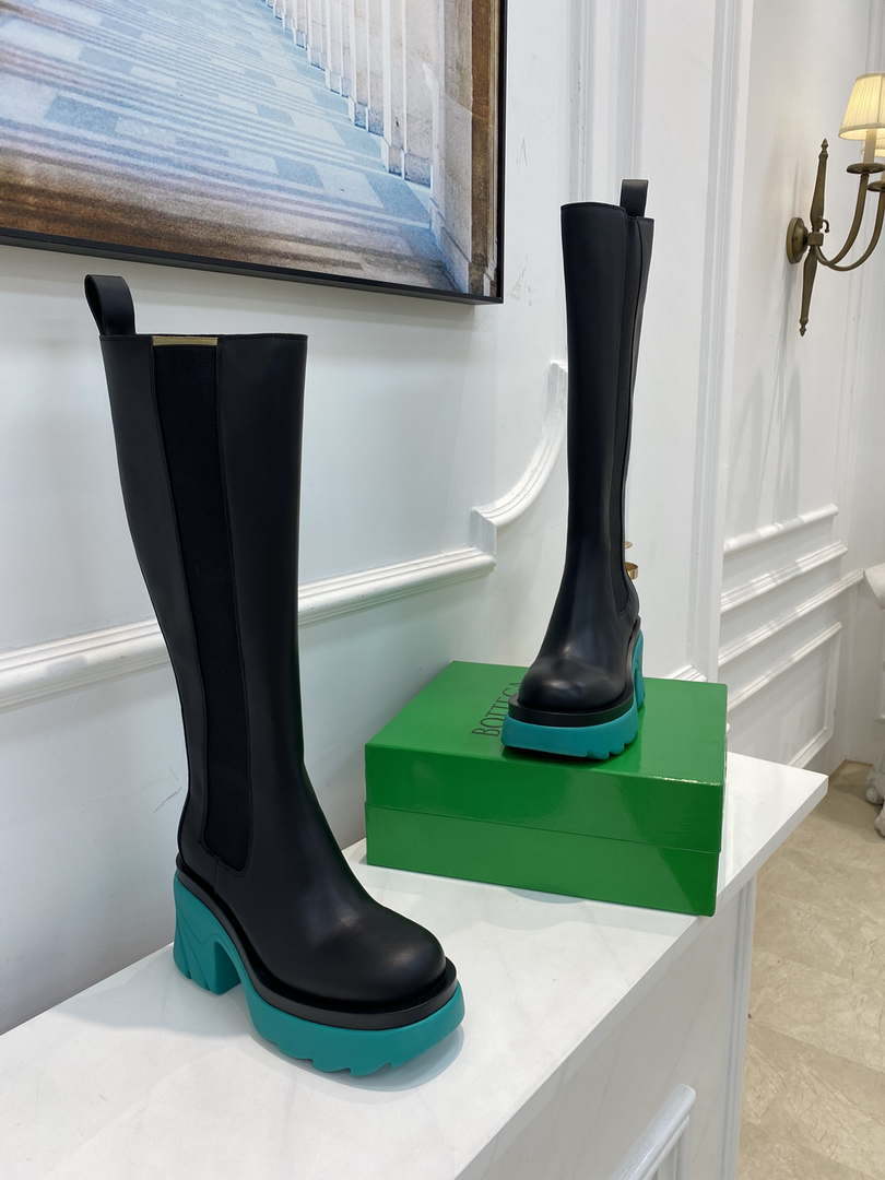 Bottega Veneta Women Shoes High-heeled Lug Boot Deep-green Flatform 192789