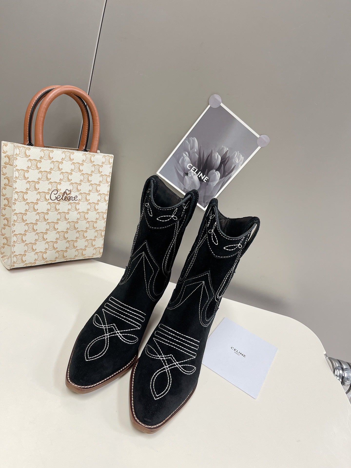Celine Women Shoes Cuiser Boots in Painted Calfshin 189038 - 35 - View 1