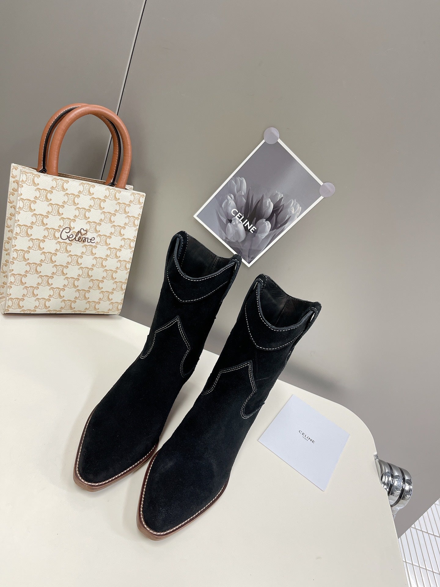 Celine Women Shoes Cuiser Boots in Painted Calfshin 189040 - 35 - View 1