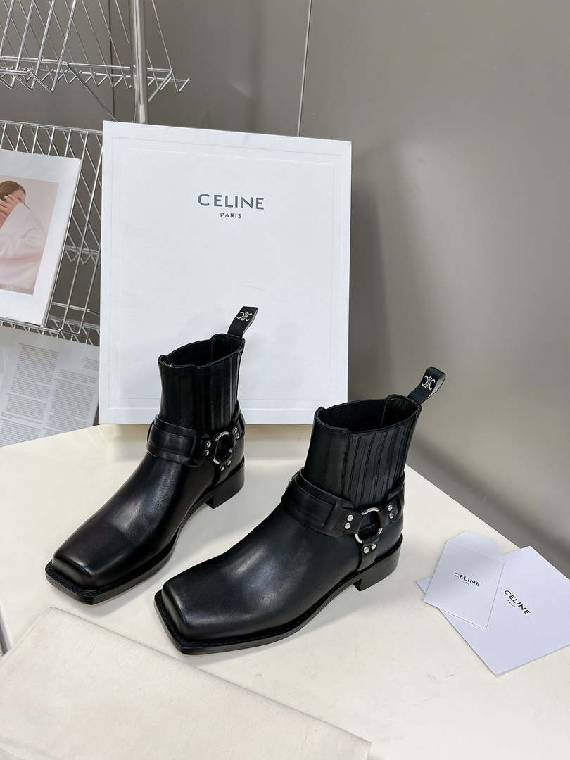 Celine Women Shoes 345873622C.38NO Celine Bilker Chelsea Boot In Polished Calfskin 191333