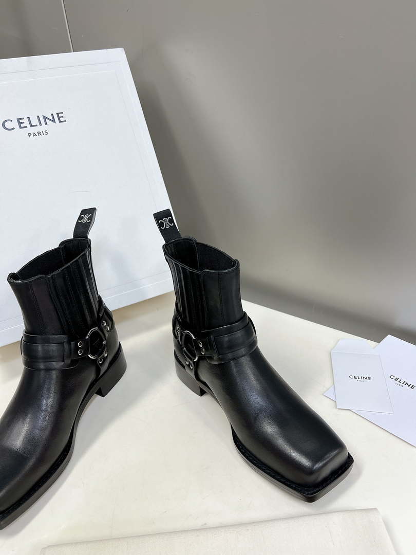 Celine Women Shoes 345873622C.38NO Celine Bilker Chelsea Boot In Polished Calfskin 191333