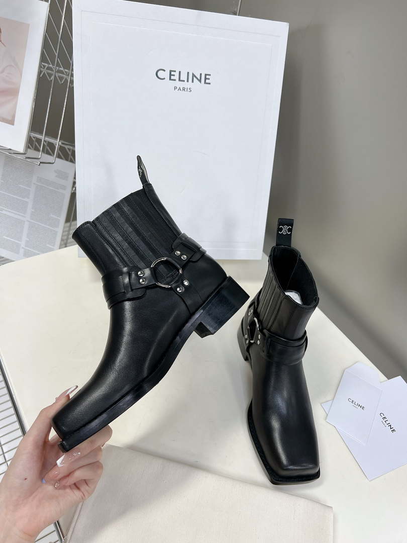Celine Women Shoes 345873622C.38NO Celine Bilker Chelsea Boot In Polished Calfskin 191333