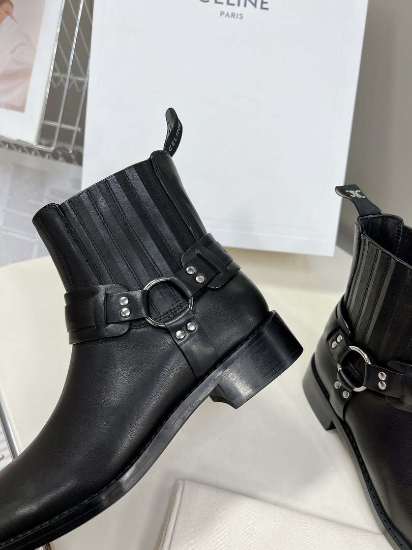 Celine Women Shoes 345873622C.38NO Celine Bilker Chelsea Boot In Polished Calfskin 191333