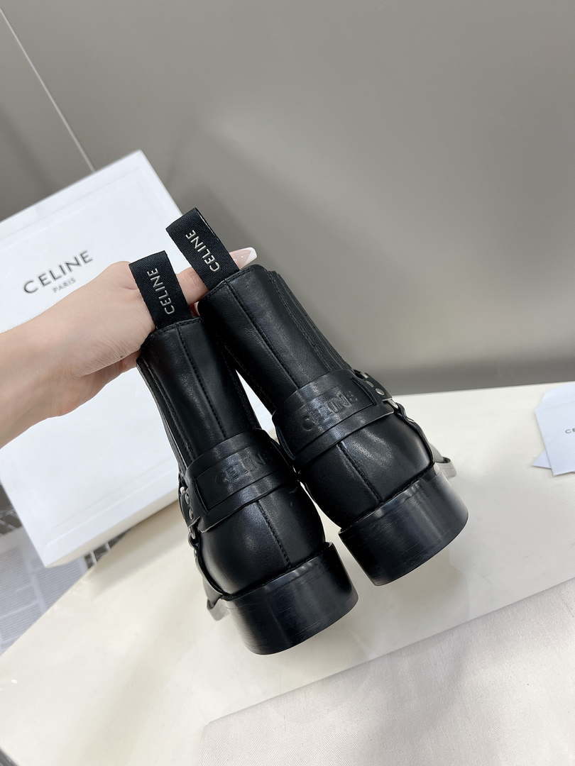 Celine Women Shoes 345873622C.38NO Celine Bilker Chelsea Boot In Polished Calfskin 191333