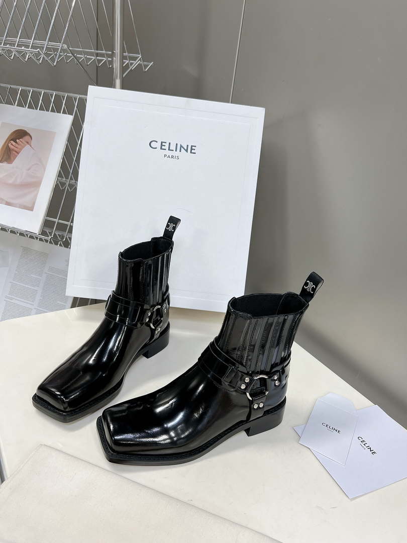Celine Women Shoes 345873622C.38NO Celine Bilker Chelsea Boot In Polished Calfskin 191334