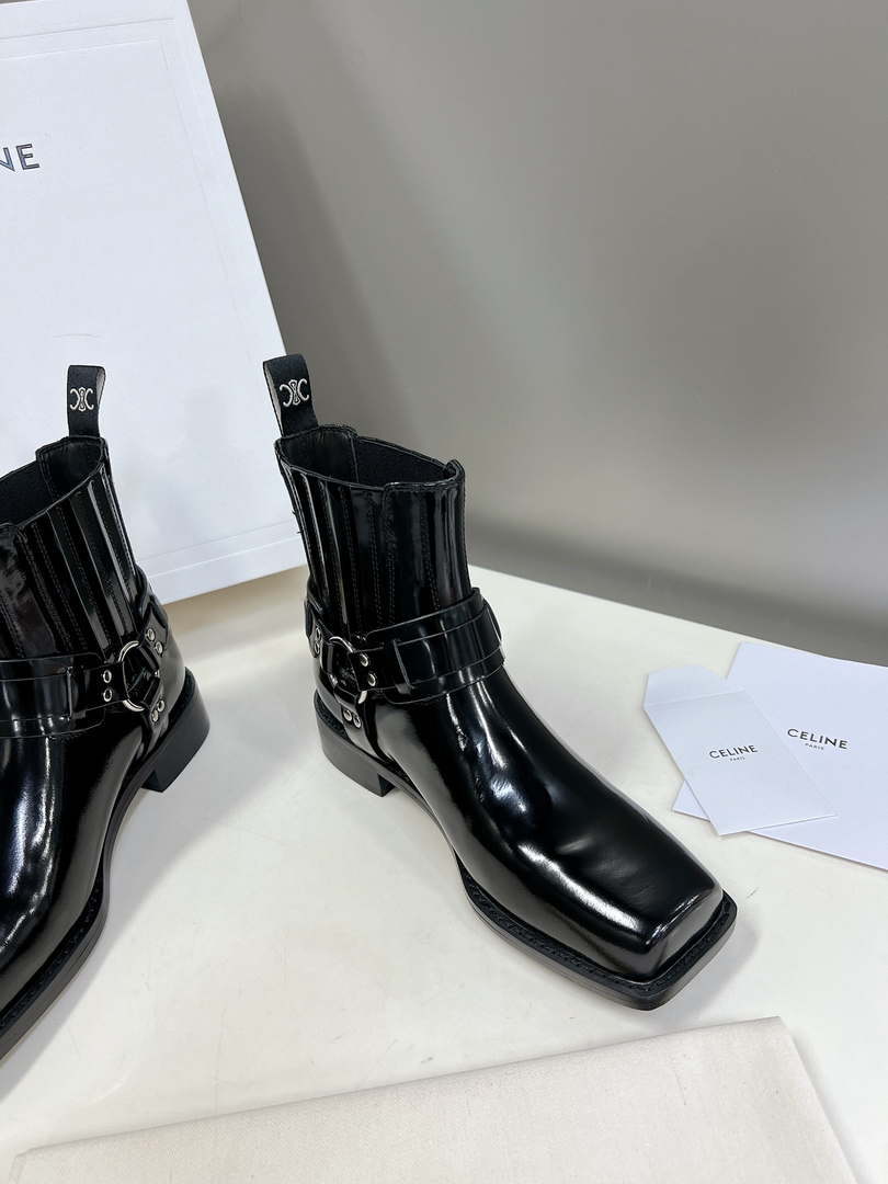 Celine Women Shoes 345873622C.38NO Celine Bilker Chelsea Boot In Polished Calfskin 191334