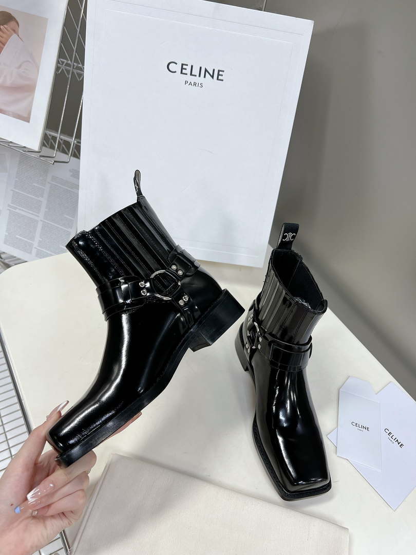 Celine Women Shoes 345873622C.38NO Celine Bilker Chelsea Boot In Polished Calfskin 191334
