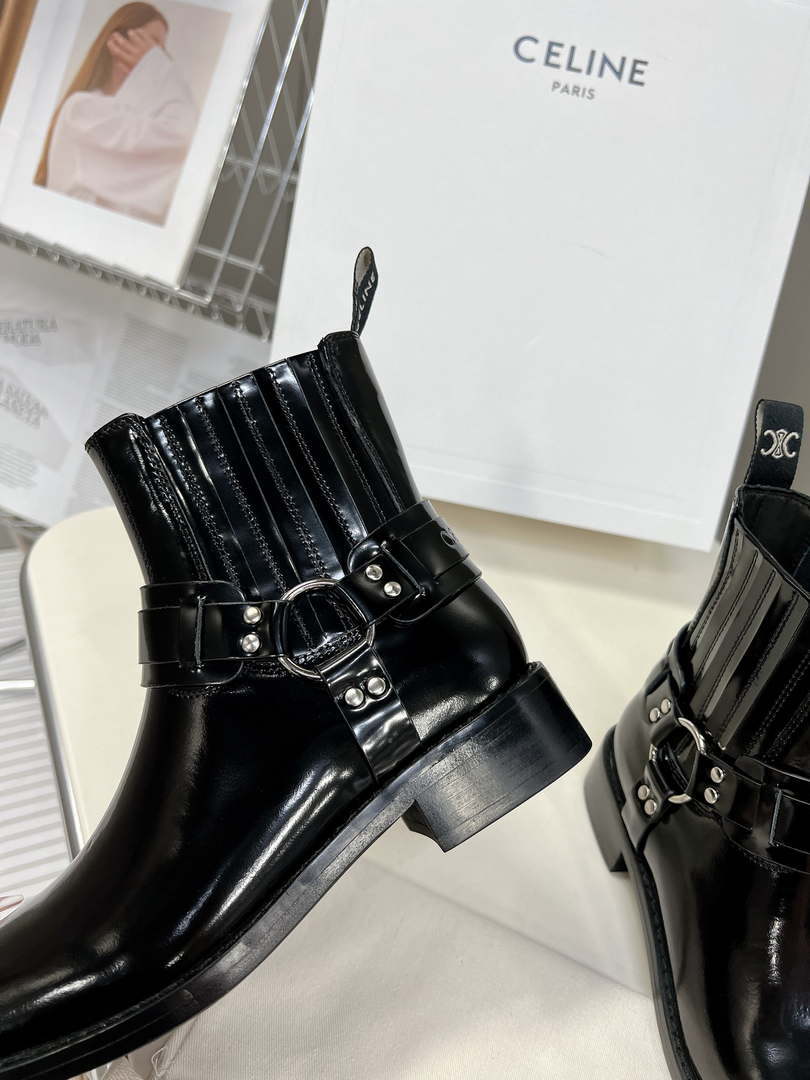 Celine Women Shoes 345873622C.38NO Celine Bilker Chelsea Boot In Polished Calfskin 191334