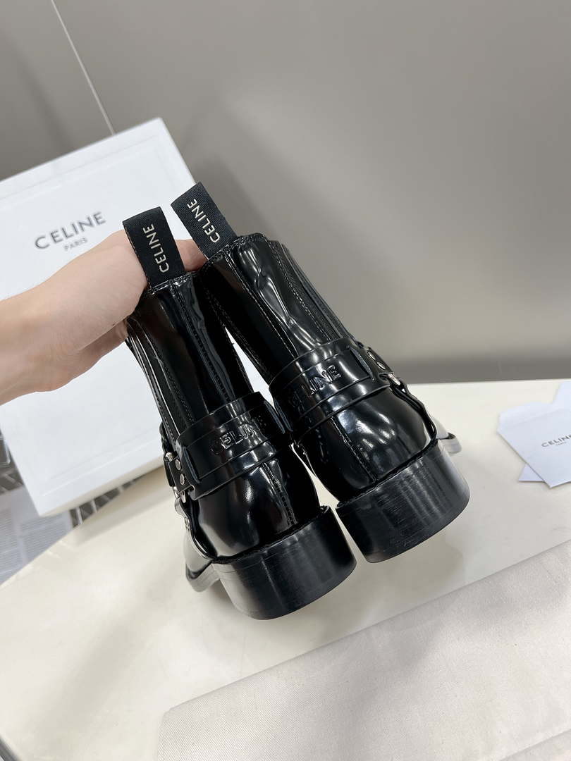 Celine Women Shoes 345873622C.38NO Celine Bilker Chelsea Boot In Polished Calfskin 191334