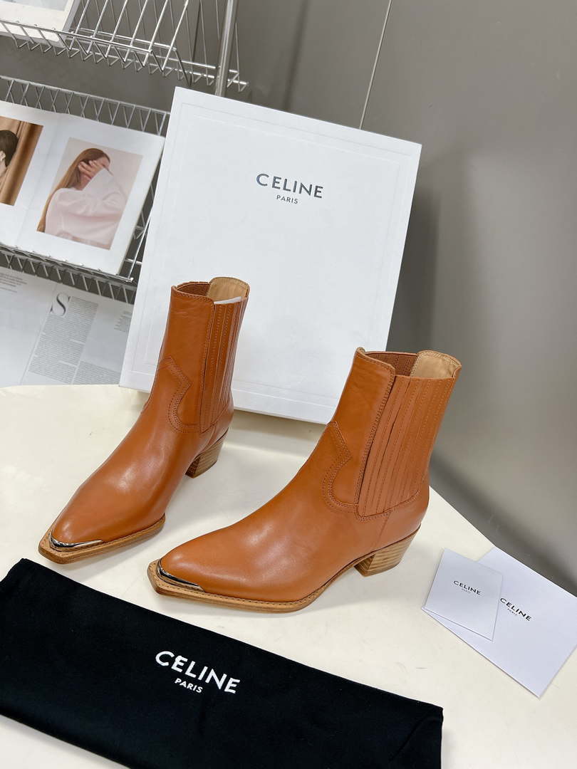 Celine Women Shoes 348303492C.38NO Cruiser Boots Chelsea Boot with Metal Toe In Calfskin 191324