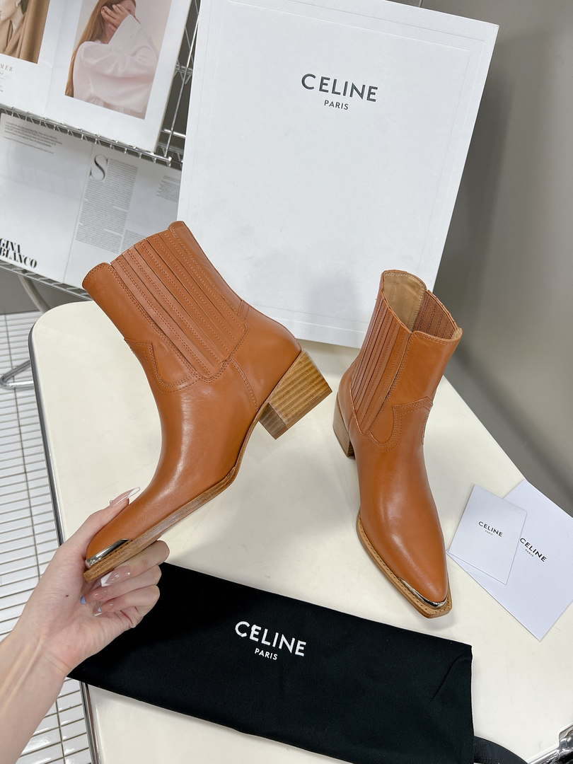 Celine Women Shoes 348303492C.38NO Cruiser Boots Chelsea Boot with Metal Toe In Calfskin 191324