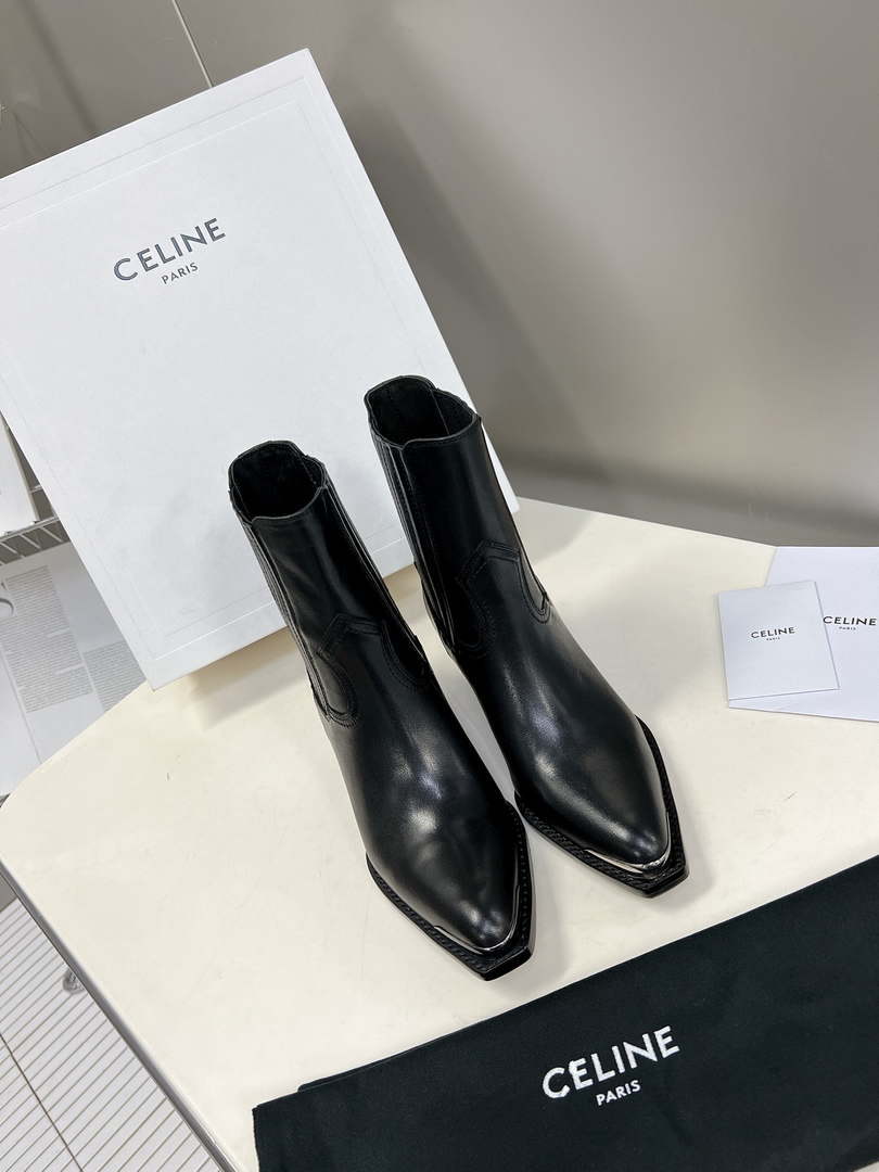 Celine Women Shoes 348303492C.38NO Cruiser Boots Chelsea Boot with Metal Toe In Calfskin 191325