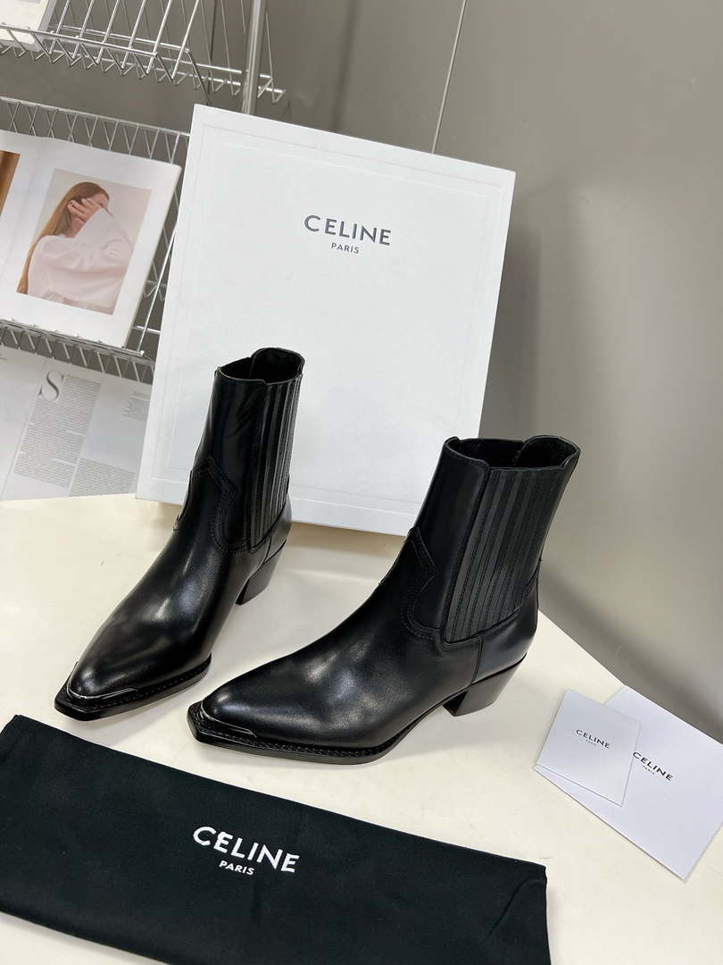 Celine Women Shoes 348303492C.38NO Cruiser Boots Chelsea Boot with Metal Toe In Calfskin 191325